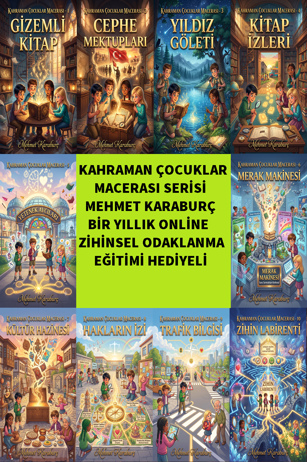 Kahraman Çocuklar Macerası Serisi 10'lu Set - Mehmet Karaburç - Maarif Modeli Temalarına Uygun (Online Zihinsel Odaklanma Eğitimi Hediyeli)