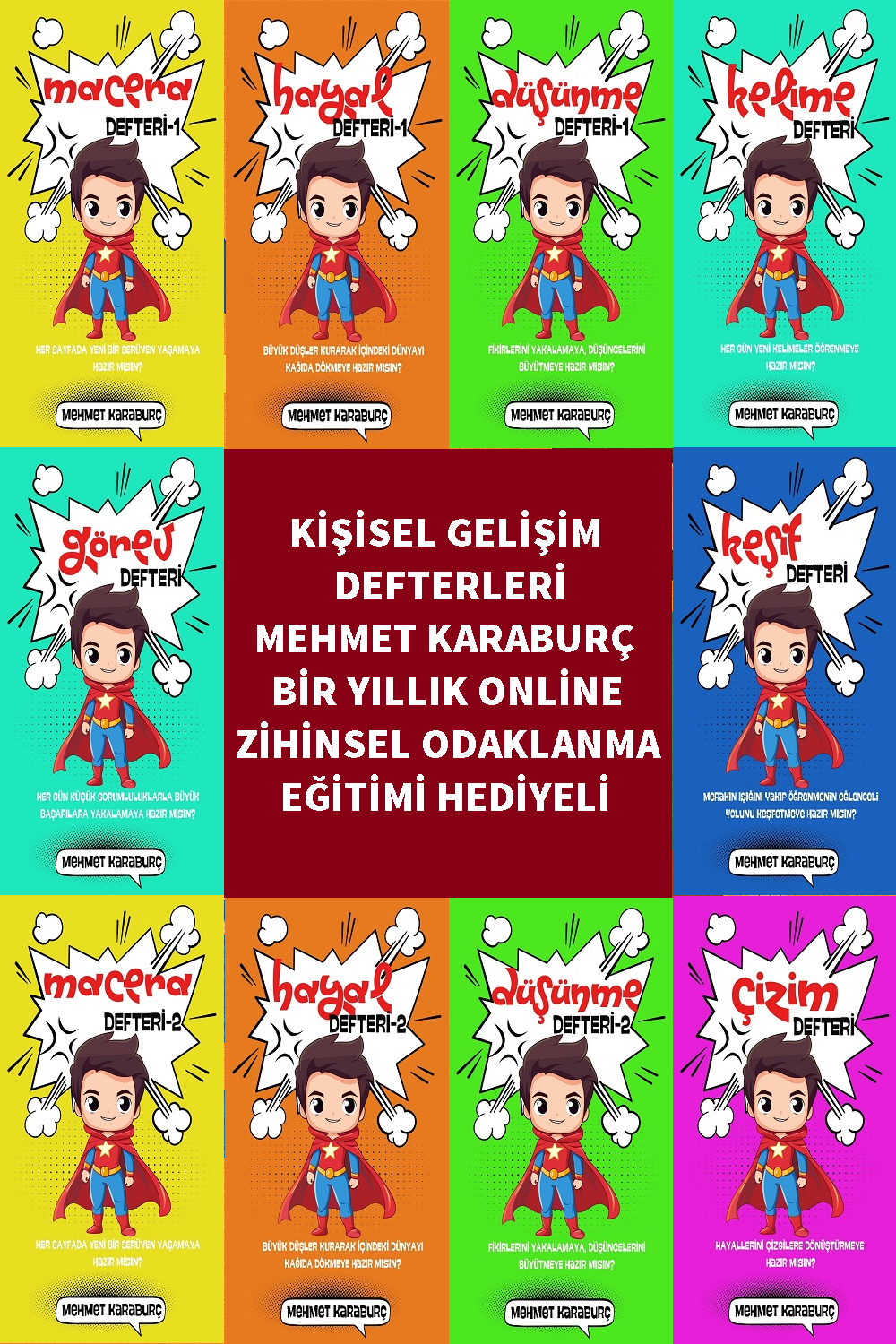 Kişisel Gelişim Defterleri (10'lu Set) – Mehmet Karaburç (Online Zihinsel Odaklanma Eğitimi Hediyeli!)
